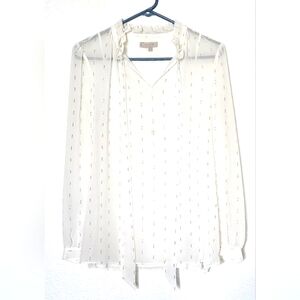 Hobbs London, Women's Sheer Cream Colored, Gold Flecked 2 Piece Top.  Size US 6